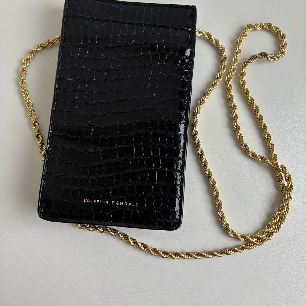 Loeffler Randall Black Croc-Embossed Bag with Gold Chain
